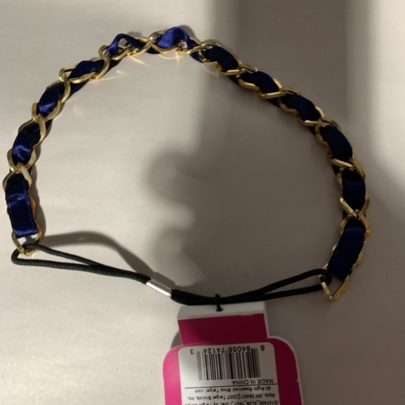NWT navy silk+gold chainlink elastic HEADBAND $28 - Picture 7 of 8
